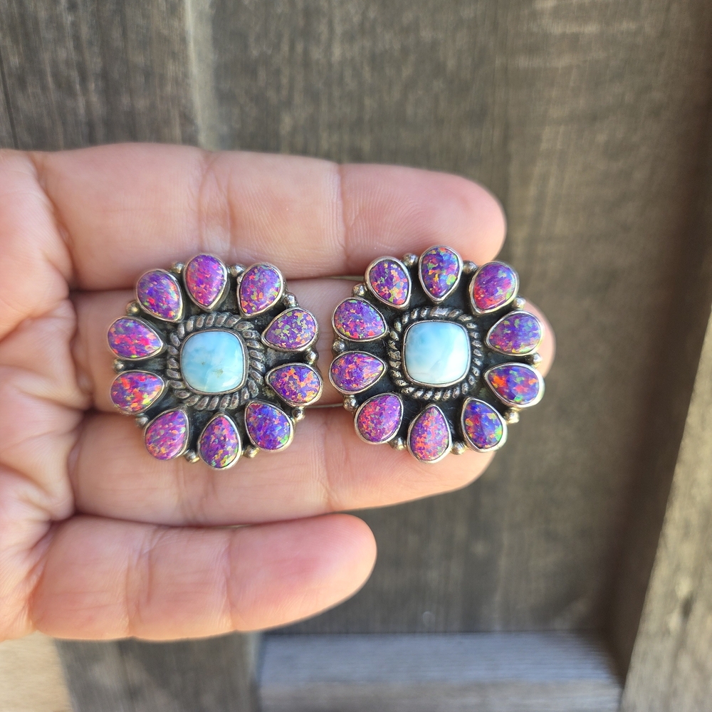 Purple Fire Opal And Larimar Earrings